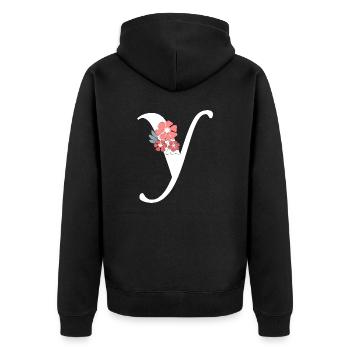 Letter and Minimalist Flowers - Unisex Premium Organic Zip Hoodie - black - Back - Nico (187cm)