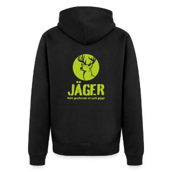 Jäger - Nicht geschossen ist auch gejagt - Unisex Premium Bio Zip Hoodie - Schwarz - Hinten - Nico (187cm)