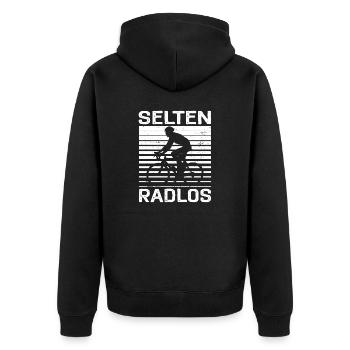 Selten radlos - T-Shirt für Fahrradfans - Unisex Premium Bio Zip Hoodie - Schwarz - Hinten - Nico (187cm)