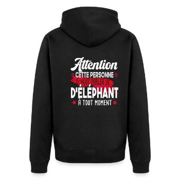 Éléphant Animal Dumbo Cadeau Humour Safari Trompe - Veste à capuche bio Premium Unisexe - noir - Dos - Nico (187cm)