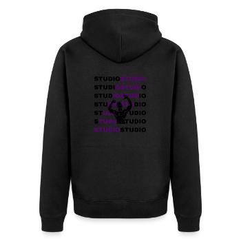 Fitnessstudio Trainingskleidung gym - Unisex Premium Bio Zip Hoodie - Schwarz - Hinten - Nico (187cm)