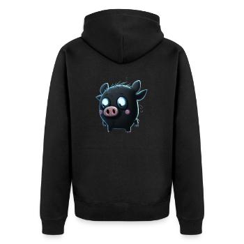Schwein B - Unisex Premium Bio Zip Hoodie - Schwarz - Hinten - Nico (187cm)