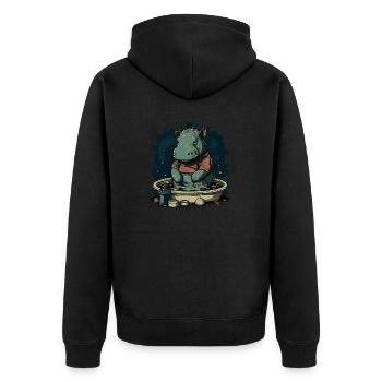 Hippo 4 - Unisex Premium Organic Zip Hoodie - black - Back - Nico (187cm)