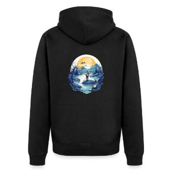 Fischer am See - Unisex Premium Bio Zip Hoodie - Schwarz - Hinten - Nico (187cm)
