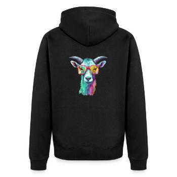 Biki die Ziege - Unisex Premium Bio Zip Hoodie - Schwarz - Hinten - Nico (187cm)