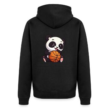Panda auf Skateboard - Unisex Premium Bio Zip Hoodie - Schwarz - Hinten - Nico (187cm)