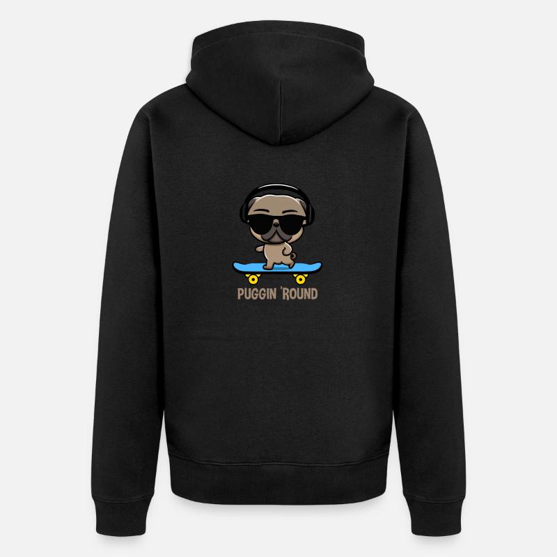 Mops auf Skateboard Pugging Around - Unisex Premium Bio Zip Hoodie - Schwarz