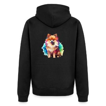 Zwergspitz Geometrisch Zeichnung - Unisex Premium Bio Zip Hoodie - Schwarz - Hinten - Nico (187cm)