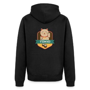 Katze in Tokio - Unisex Premium Bio Zip Hoodie - Schwarz - Hinten - Nico (187cm)