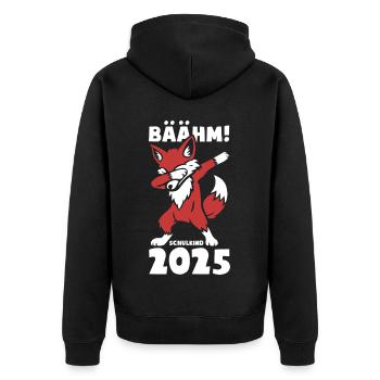 BÄÄHM! Schulkind 2025 - schlauerFuchs - Geschenk - Unisex Premium Bio Zip Hoodie - Schwarz - Hinten - Nico (187cm)