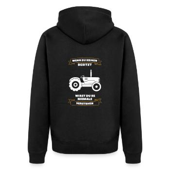WENN DU KEINEN TRAKTOR BESITZT... - Unisex Premium Bio Zip Hoodie - Schwarz - Hinten - Nico (187cm)