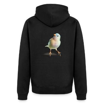 Nachdenklicher Vogel - Unisex Premium Bio Zip Hoodie - Schwarz - Hinten - Nico (187cm)