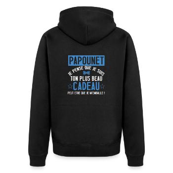 Papounet je pense que je suis ton plus beau cadeau - Veste à capuche bio Premium Unisexe - noir - Dos - Nico (187cm)