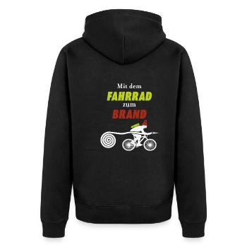 Mit dem Fahrrad zum Brand - Unisex Premium Bio Zip Hoodie - Schwarz - Hinten - Nico (187cm)