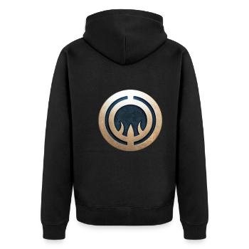 AI Medaille #2 - Unisex Premium Bio Zip Hoodie - Schwarz - Hinten - Nico (187cm)