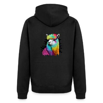Alpaka Lama Kopf Regenbogen Urban - Unisex Premium Bio Zip Hoodie - Schwarz - Hinten - Nico (187cm)
