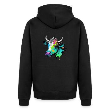 Kuh Kopf Bunt Zeichnung - Unisex Premium Bio Zip Hoodie - Schwarz - Hinten - Nico (187cm)