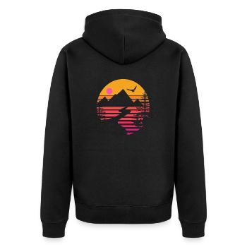 Berge Outdoor Retro - Unisex Premium Bio Zip Hoodie - Schwarz - Hinten - Nico (187cm)