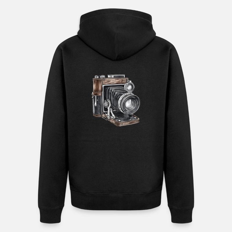 Dessin rétro de caméra - Veste à capuche bio Premium Unisexe - noir