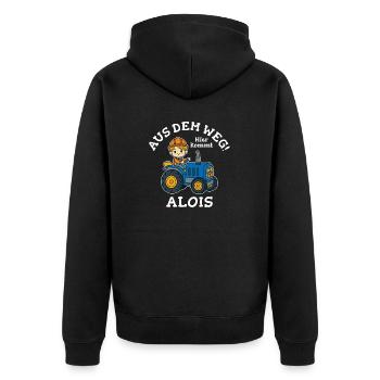 Alois Vorname Traktor - Unisex Premium Bio Zip Hoodie - Schwarz - Hinten - Nico (187cm)