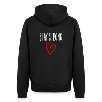 stay strong quote heart red - Unisex Premium Organic Zip Hoodie - black - Back - Nico (187cm)
