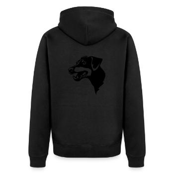 Manchester Terrier Head - Unisex Premium Organic Zip Hoodie - black - Back - Nico (187cm)