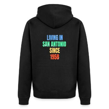 Retro Vintage Living à San Antonio depuis 1958 - Veste à capuche bio Premium Unisexe - noir - Dos - Nico (187cm)