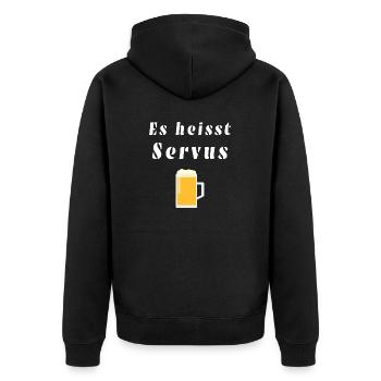 Es heisst Servus - Lustiger Spruch - Unisex Premium Bio Zip Hoodie - Schwarz - Hinten - Nico (187cm)