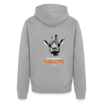 Vous avez une girafe (rires) Drôle d’argot britannique - Veste à capuche bio Premium Unisexe - gris chiné - Dos - Nico (187cm)