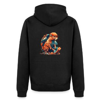 Ein Nagetier, das einen Bauhelm trägt und arbeitet - Unisex Premium Bio Zip Hoodie - Schwarz - Hinten - Nico (187cm)