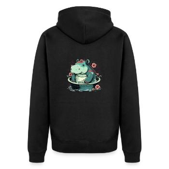 Hippo 3 - Unisex Premium Organic Zip Hoodie - black - Back - Nico (187cm)