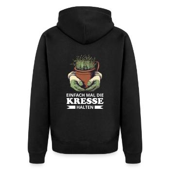 Einfach Mal die Kresse Halten Gartenlust Gärtner - Unisex Premium Bio Zip Hoodie - Schwarz - Hinten - Nico (187cm)