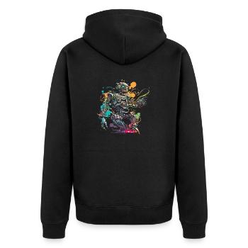Fantasie Roboter in Funk Art Style - Unisex Premium Bio Zip Hoodie - Schwarz - Hinten - Nico (187cm)