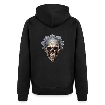 Goth Gothic Totenkopf Mystisch Horror Skull - Unisex Premium Bio Zip Hoodie - Schwarz - Hinten - Nico (187cm)