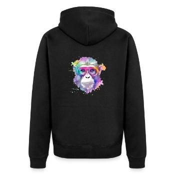 Koki der Schimpanse - Unisex Premium Bio Zip Hoodie - Schwarz - Hinten - Nico (187cm)