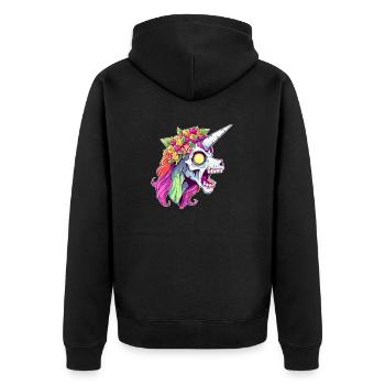 Zombicorn Zombie Unicorn Halloween - Unisex Premium Bio Zip Hoodie - Schwarz - Hinten - Nico (187cm)