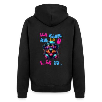 Rottweiler "Fuck You" - Unisex Premium Bio Zip Hoodie - Schwarz - Hinten - Nico (187cm)