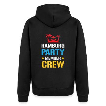 Hamburg Party Crew - Unisex Premium Bio Zip Hoodie - Schwarz - Hinten - Nico (187cm)