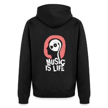Musik ist Leben Shirt - Unisex Premium Bio Zip Hoodie - Schwarz - Hinten - Nico (187cm)