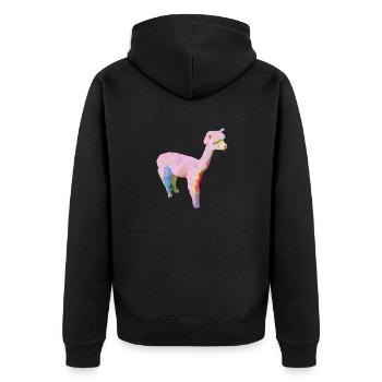 Alpaka, Llama, lama, rosa,graffiti,bunt - Unisex Premium Bio Zip Hoodie - Schwarz - Hinten - Nico (187cm)
