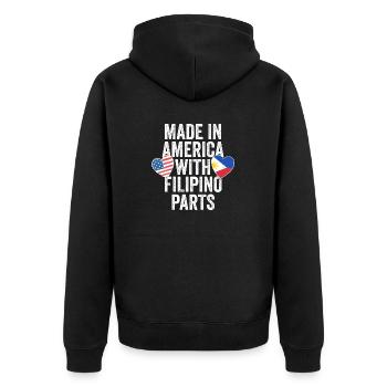 HERGESTELLT IN AMERIKA MIT PHILIPPINISCHEN TEILEN - Unisex Premium Bio Zip Hoodie - Schwarz - Hinten - Nico (187cm)