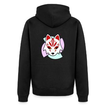 Kitsune Maske - Unisex Premium Bio Zip Hoodie - Schwarz - Hinten - Nico (187cm)