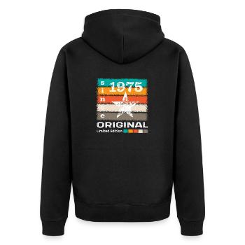 Jahrgang 1975 Retro - Unisex Premium Bio Zip Hoodie - Schwarz - Hinten - Nico (187cm)