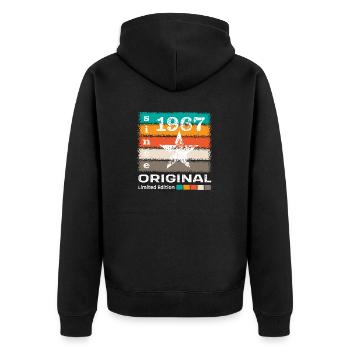 Jahrgang 1967 Retro - Unisex Premium Bio Zip Hoodie - Schwarz - Hinten - Nico (187cm)