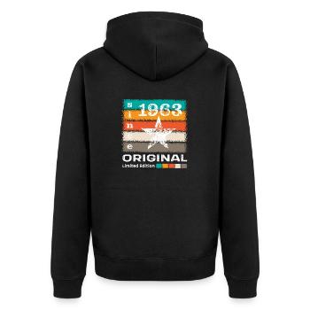 Jahrgang 1963 Retro - Unisex Premium Bio Zip Hoodie - Schwarz - Hinten - Nico (187cm)