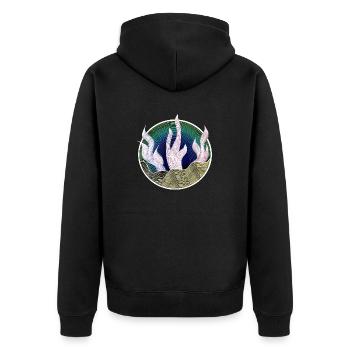 Pflanze im Line-Art-Stil in Neon - Unisex Premium Bio Zip Hoodie - Schwarz - Hinten - Nico (187cm)