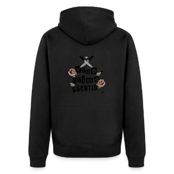 true crime podcast - Unisex Premium Bio Zip Hoodie - Schwarz - Hinten - Nico (187cm)