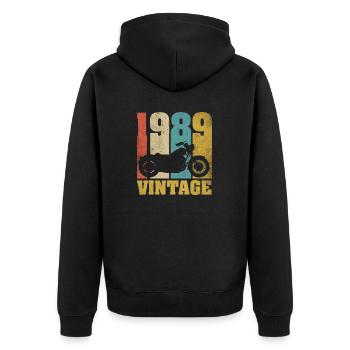 1989 Jahrgang Geburtstag Biker Motorrad Geschenk - Unisex Premium Bio Zip Hoodie - Schwarz - Hinten - Nico (187cm)