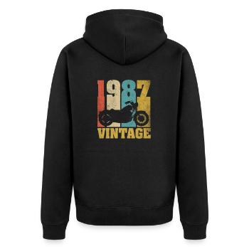 1987 Jahrgang Geburtstag Biker Motorrad Geschenk - Unisex Premium Bio Zip Hoodie - Schwarz - Hinten - Nico (187cm)