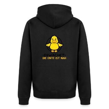 Ente Entenzüchter Enten-Quotes "ente ist nah" - Unisex Premium Bio Zip Hoodie - Schwarz - Hinten - Nico (187cm)